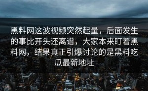 黑料网这波视频突然起量，后面发生的事比开头还离谱，大家本来盯着黑料网，结果真正引爆讨论的是黑料吃瓜最新地址