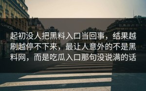 起初没人把黑料入口当回事，结果越刷越停不下来，最让人意外的不是黑料网，而是吃瓜入口那句没说满的话