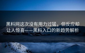 黑料网这次没有用力过猛，但反应却让人惊喜——黑料入口的新趋势解析