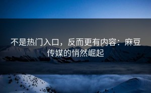 不是热门入口，反而更有内容：麻豆传媒的悄然崛起
